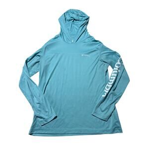 Columbia Mens L Light Blue Logo Hooded Omni-Shade Sun Protection Shirt